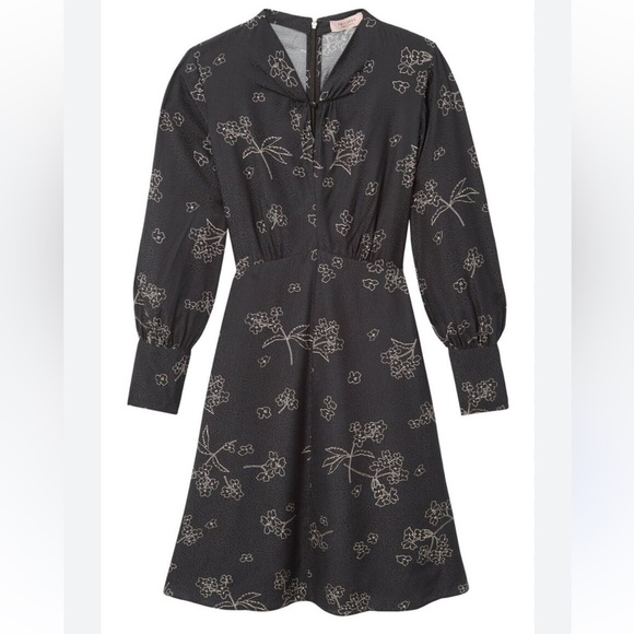 Tailored By Rebecca Taylor Black Floral Silk Dress Sz 16 - Picture 1 of 10